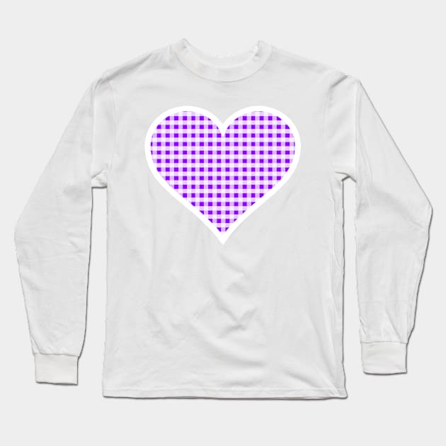 Purple and White Gingham Heart Long Sleeve T-Shirt by bumblefuzzies